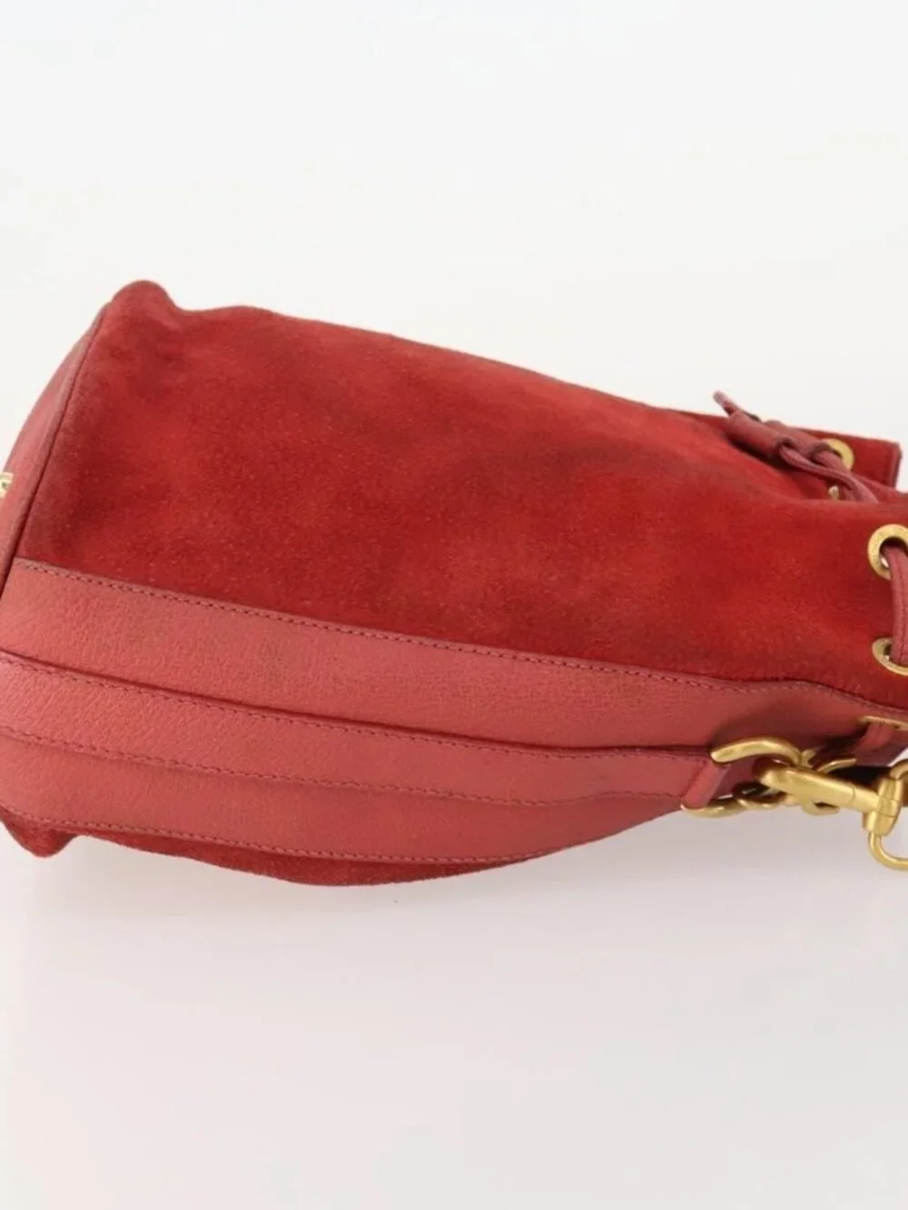 GUCCI Bamboo Shoulder Bag Suede 2way Red Gold 001 2865 1657 Auth INZ038